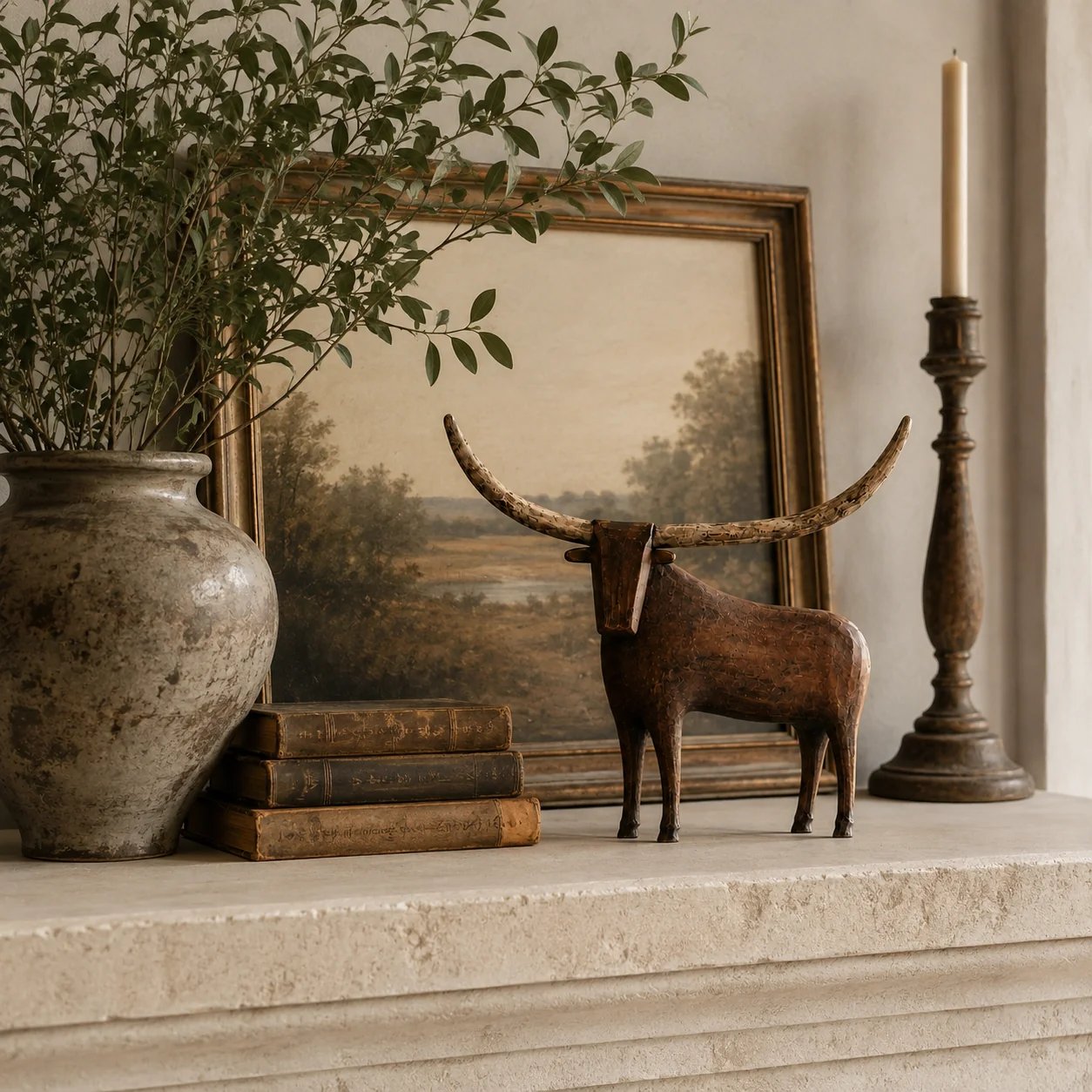 Vintage Longhorn Bull Sculpture