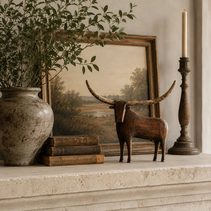Vintage Longhorn Bull Sculpture