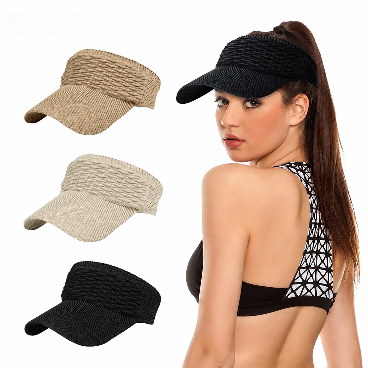 👒 Women's High Ponytail Sun Visor Hat – Breathable Open-Top UV Protection Cap for Running, Beach & Travel