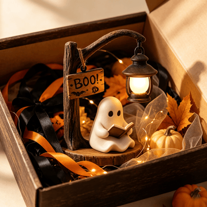 👻Cute Halloween Ghost Reading Figurine📚