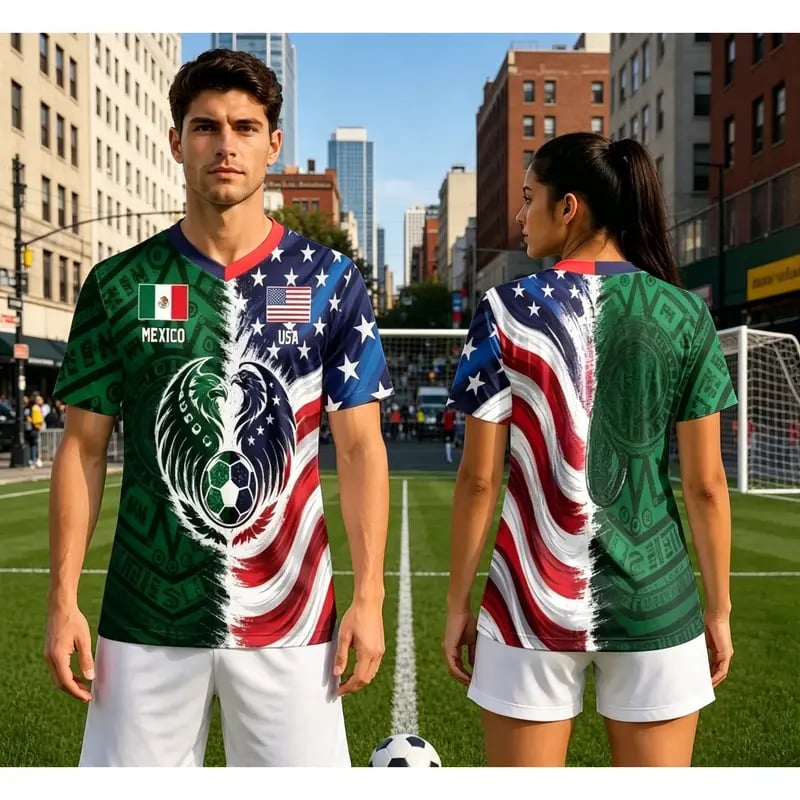 ⚽ Hot Sale Soccer Jersey – Full Half USA Half Mexico Flag Split Print