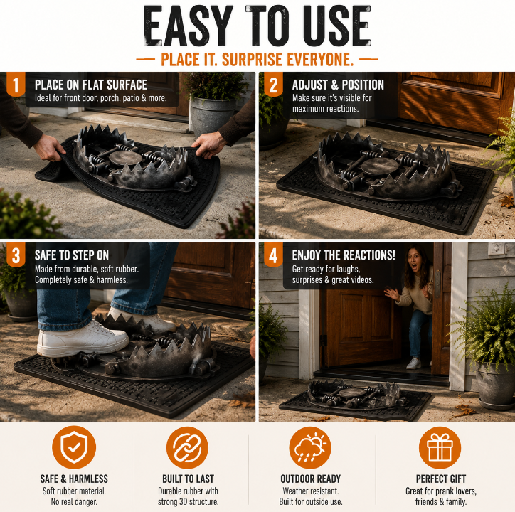 🔥 Limited Time Deal – 3D Bear Trap Reaction Doormat | Realistic Funny Prank Door Mat That Makes Everyone Look Twice( 2D printing)