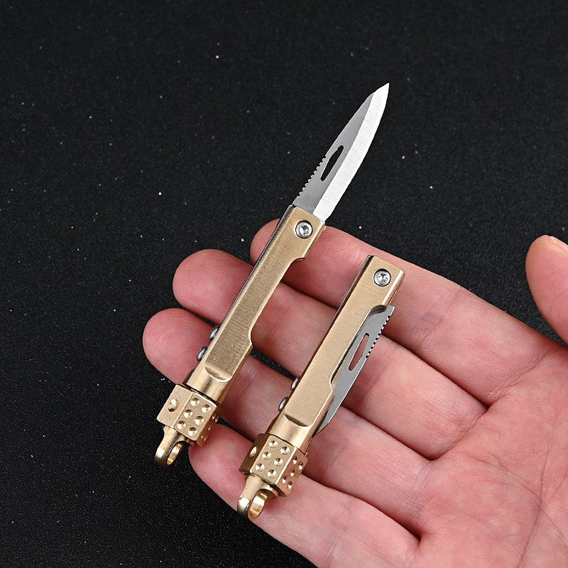 🔥 Mini Brass Dice Folding Knife – Compact EDC Keychain