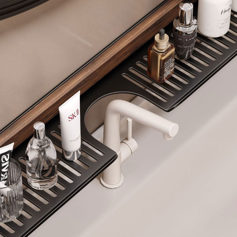 No-Drill Walnut Aluminum Faucet Rack: Hollow Drainage & Heavy-Duty