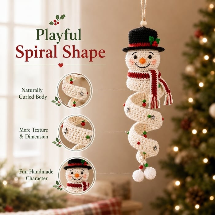 🔥 LAST DAY 49% OFF – ☃️ Crochet Snowman Spiral Ornament DIY Kit | Complete Beginner-Friendly Set with Soft Yarn, Crochet Hook, Festive Beads, Snowflakes & Step-by-Step Guide 🧶🎄✨