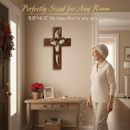 Hand-Carved Intertwined Hearts Wooden Cross
