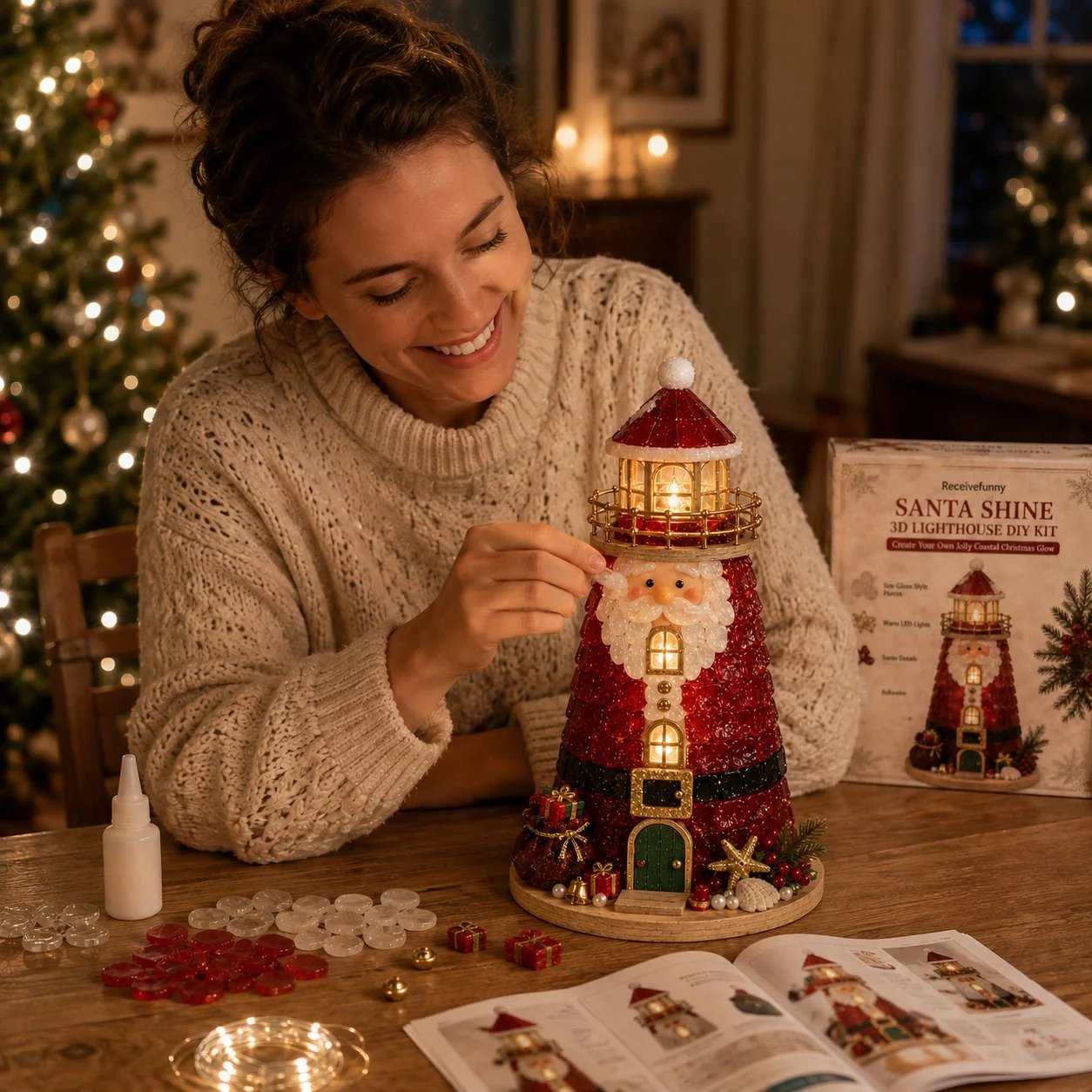 🔥 LAST DAY 49% OFF –🎄 DIY Lighted Christmas Sea Glass-Style Lighthouse Kit ✨