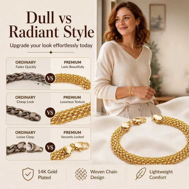 📢📢40% OFF !! ⏰14K Gold-Plated Wide Woven Mesh Bracelet