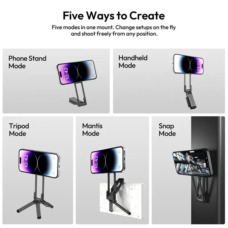 Magnetic Phone Tripod for iPhone, MA38 Portable Phone Holder Mini Tripod for Magsafe with Double-Sided Strong Magnetic 1/4'' Arri Locating Hole Foldable Hook
