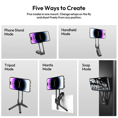 Magnetic Phone Tripod for iPhone, MA38 Portable Phone Holder Mini Tripod for Magsafe with Double-Sided Strong Magnetic 1/4'' Arri Locating Hole Foldable Hook