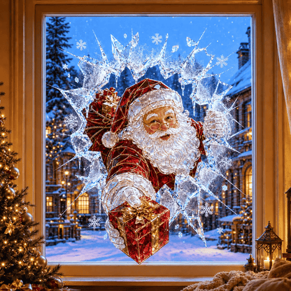 🔥HOT SALE 49% OFF✨🎄Crystal Christmas Break-In Window Decal — 3D Shattered-Glass Holiday Window Decoration
