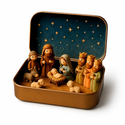 Pocket-Size Mini Nativity Scene Set with Storage Box – Hand-Painted Christmas Table Decor