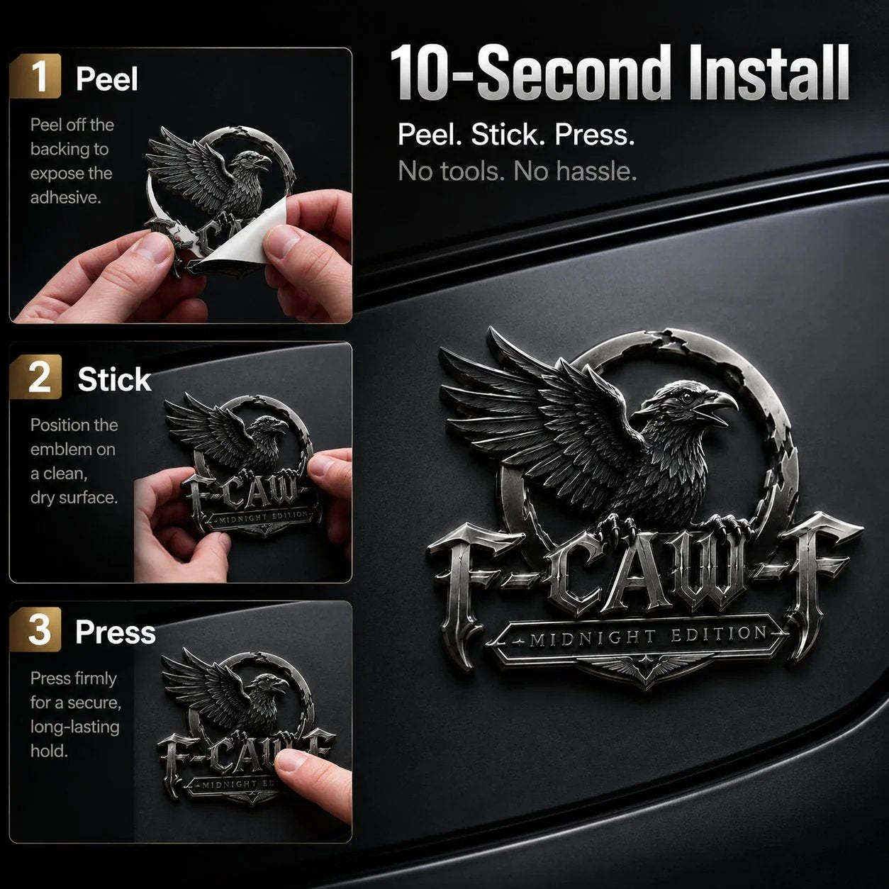🦅 F-CAW-F Midnight Edition Metal Emblem - Premium Raven Badge For Drivers With Attitude