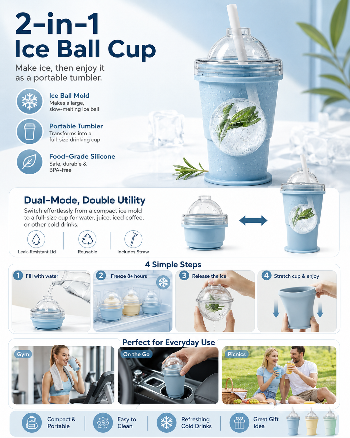 🧊Folding Ice Hockey Cup – Portable Silicone Whiskey Ice Sphere Maker & Drink Cup 🍹