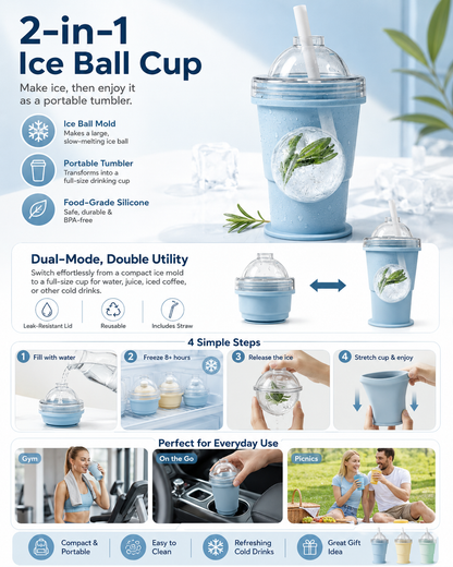 🧊Folding Ice Hockey Cup – Portable Silicone Whiskey Ice Sphere Maker & Drink Cup 🍹