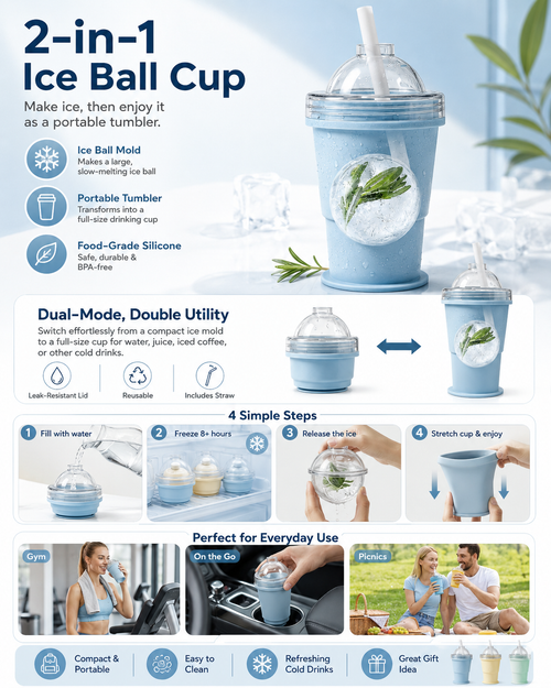 🧊Folding Ice Hockey Cup – Portable Silicone Whiskey Ice Sphere Maker & Drink Cup 🍹