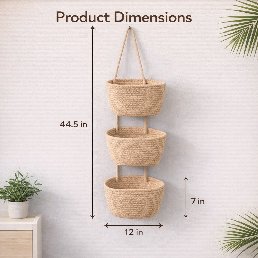 🧺Woven cotton 3-Tier Over the Door Basket, Wall-Mounted Jute Storage Organizer🔥