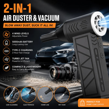 🔥2-in-1 Air Duster & Vacuum 🚀 High-Speed 130,000 RPM Blower