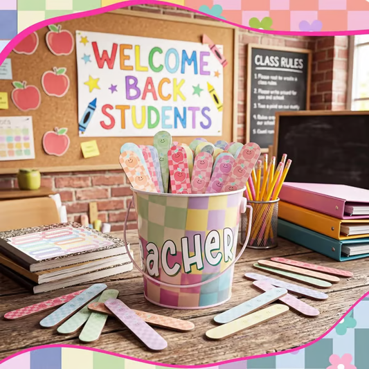 👩‍🏫121 Pcs Back to School Teacher Gift Flip Name Sticks Set with Storage Cup,Student Name Sticks with Metal Buckets & Stickers – Classroom Management & Student Grouping Tool for Teachers