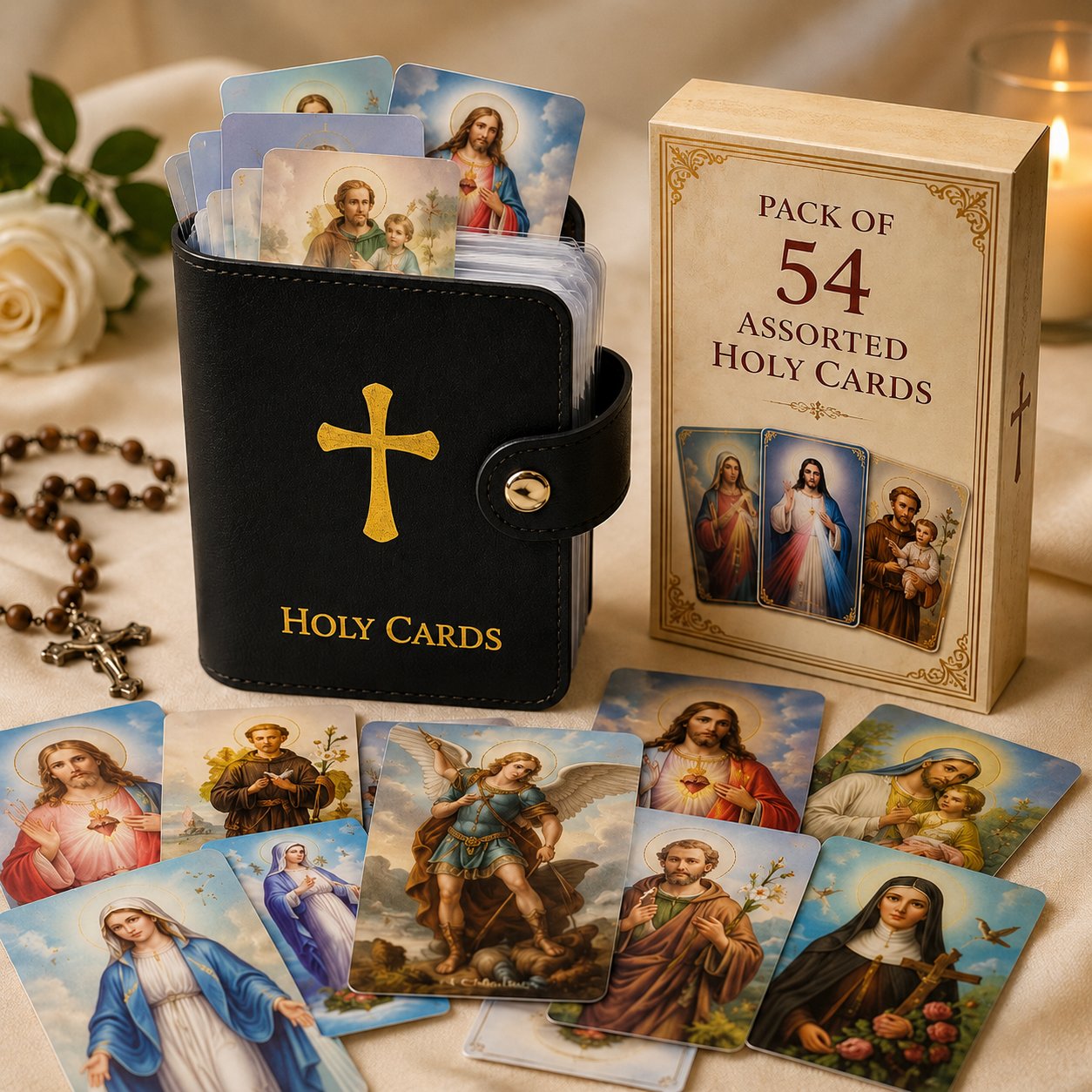 ✝️ Catholic Genuine Leather Holy Card Holder – Pocket Prayer Card Organizer with Snap Closure
