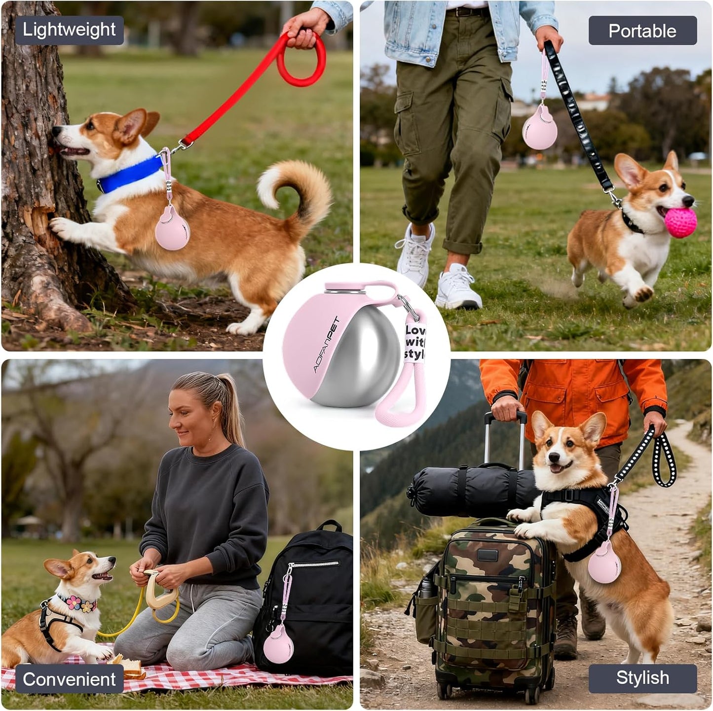 Portable Dog Water Bottle 10oz/285ml Stainless Steel Travel Dog Water Dispenser with Bowl  🔥🔥🔥Buy 2 Get 10 Off