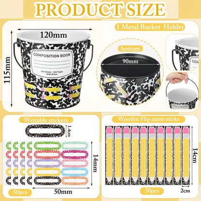 👩‍🏫121/101 Pcs Back to School Teacher Gift Flip Name Sticks Set with Storage Cup,Student Name Sticks with Metal Buckets & Stickers – Classroom Management & Student Grouping Tool for Teachers