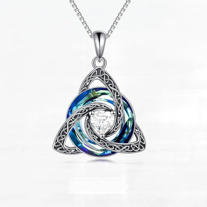 Birthstone Celtic Trinity Knot Necklace – Silver-Plated Crystal Pendant Jewelry