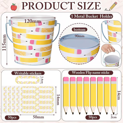 👩‍🏫121/101 Pcs Back to School Teacher Gift Flip Name Sticks Set with Storage Cup,Student Name Sticks with Metal Buckets & Stickers – Classroom Management & Student Grouping Tool for Teachers