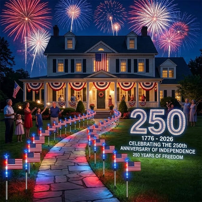 🔥Last Day: 50% OFF🔥8 Solar American Flag Pathway Lights – Red, White & Blue Yard Glow for 250th Independence Celebration 🇺🇸✨