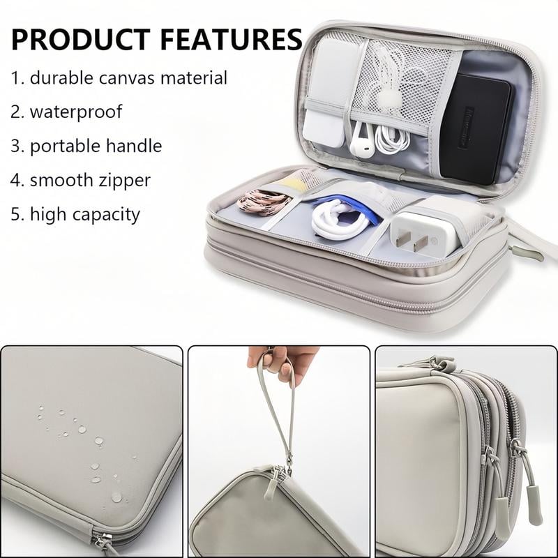 Travel Cable Organizer Pouch, Double Layers All-in-One Storage Bag for Cord