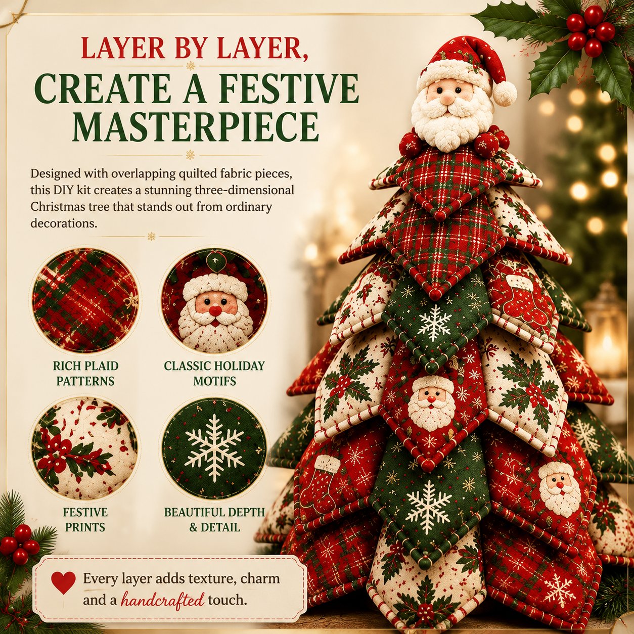 🔥LAST DAY 49% OFF - 🎄🧵DIY Quilted Christmas Tree Kit – Handmade Fabric Holiday Tabletop Tree Decor