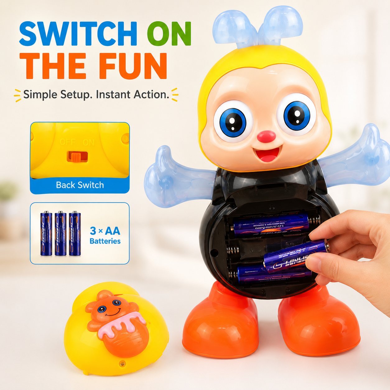 🐝 Musical Dancing Bee Toy with Lights, Music & Rolling Eyes 🎶