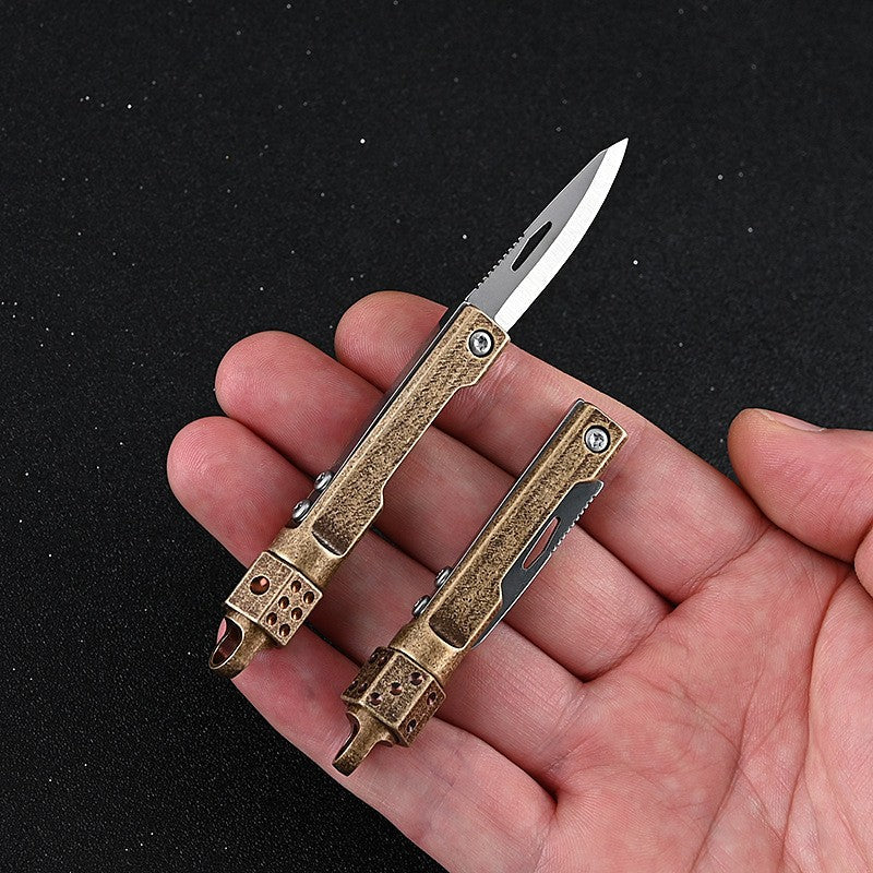 🔥 Mini Brass Dice Folding Knife – Compact EDC Keychain