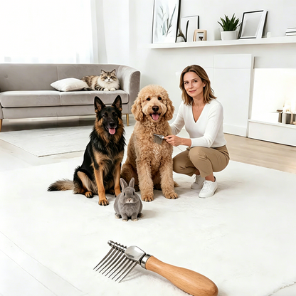 🐶 Wooden Handle Dog Cat Grooming Comb Pet Hair Detangler Shedding Brush for Matted Fur
