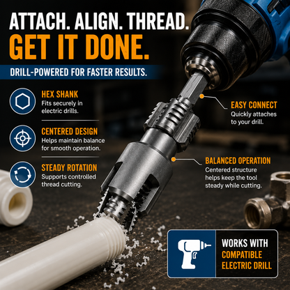 Drill-Powered Pipe Thread Cutting Bit — Internal & External Threading for 1/2" & 3/4" Plastic Pipes