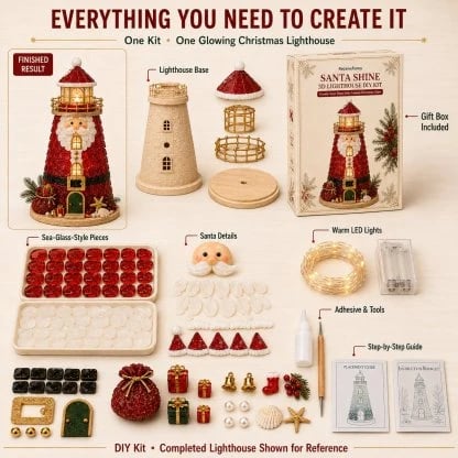 🔥 LAST DAY 49% OFF –🎄 DIY Lighted Christmas Sea Glass-Style Lighthouse Kit ✨