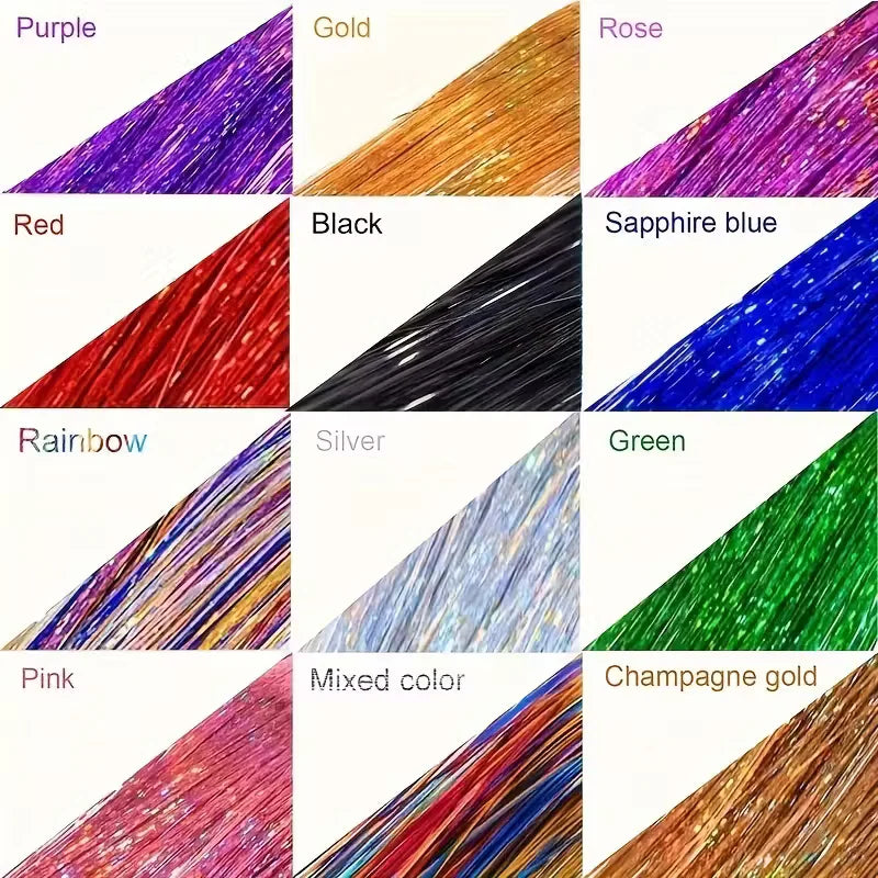 Sparkling Fairy Hair Tinsel Extensions 🌈 Heat-Resistant Glitter Strands for Women ✨
