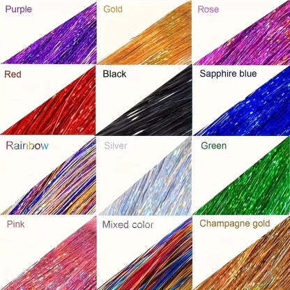 Sparkling Fairy Hair Tinsel Extensions 🌈 Heat-Resistant Glitter Strands for Women ✨