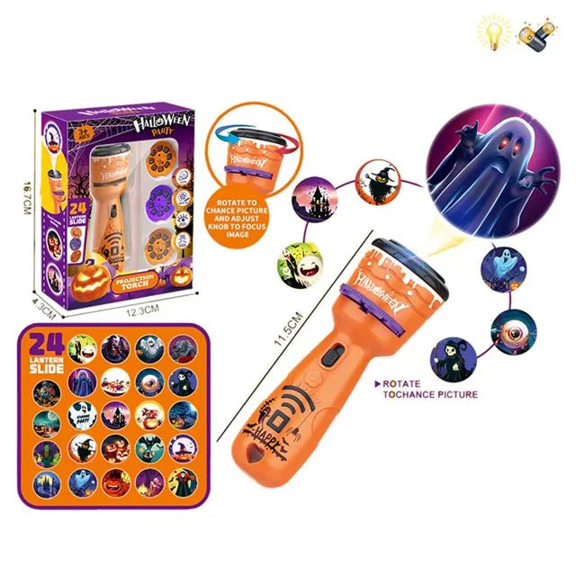 🔥HOT SALE 49% OFF -🎃👻Kids Halloween Christmas Projection Flashlight Toy – Create Magical Bedtime Stories With 24 Festive Light Slides