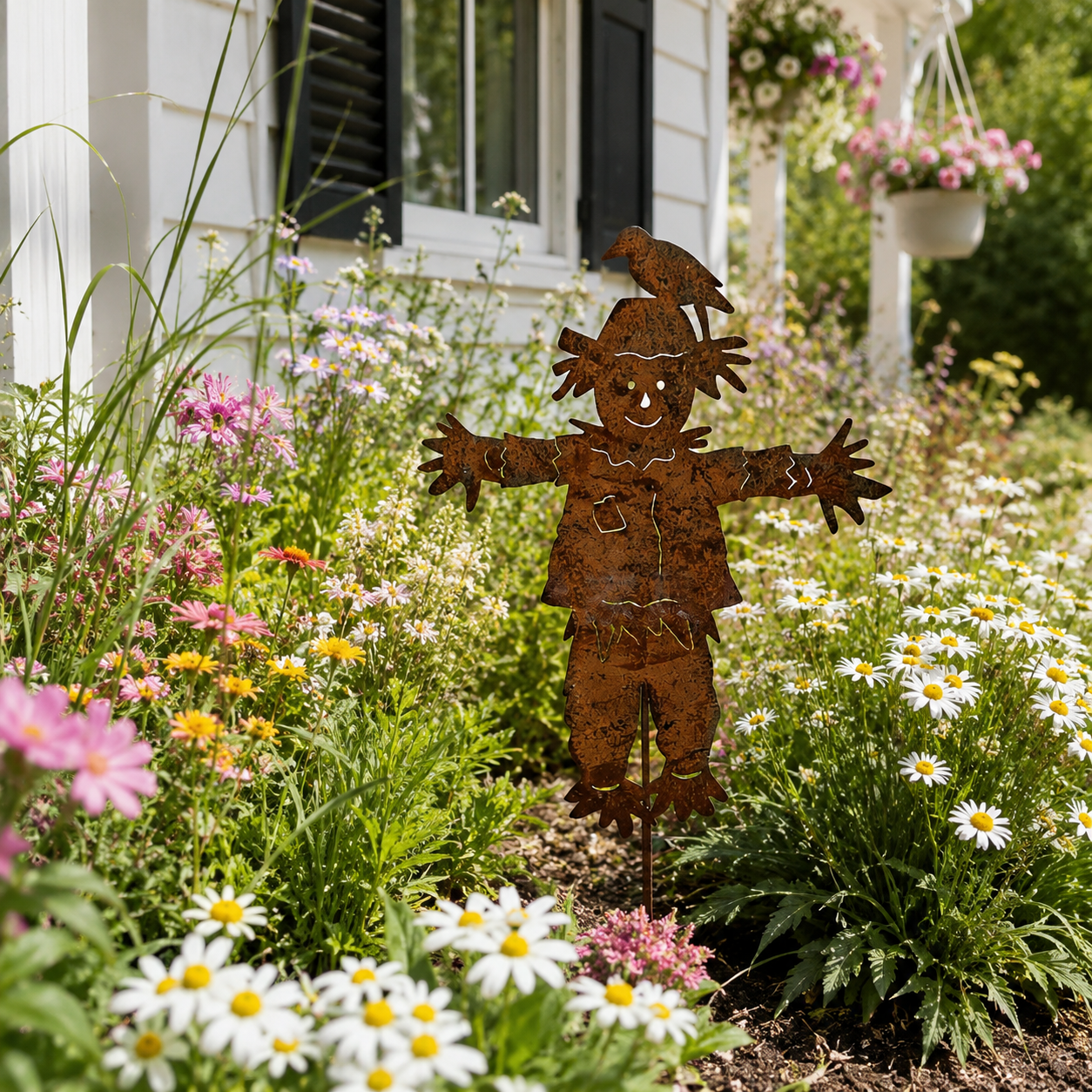 23'' Rustic Metal Scarecrow Garden Stake with Crow