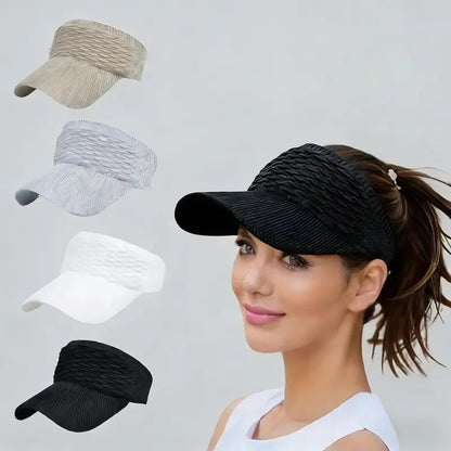 👒 Women's High Ponytail Sun Visor Hat – Breathable Open-Top UV Protection Cap for Running, Beach & Travel