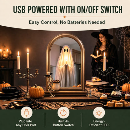 👻 Halloween Ghost Mirror with LED Candlelight Effect 🕯️