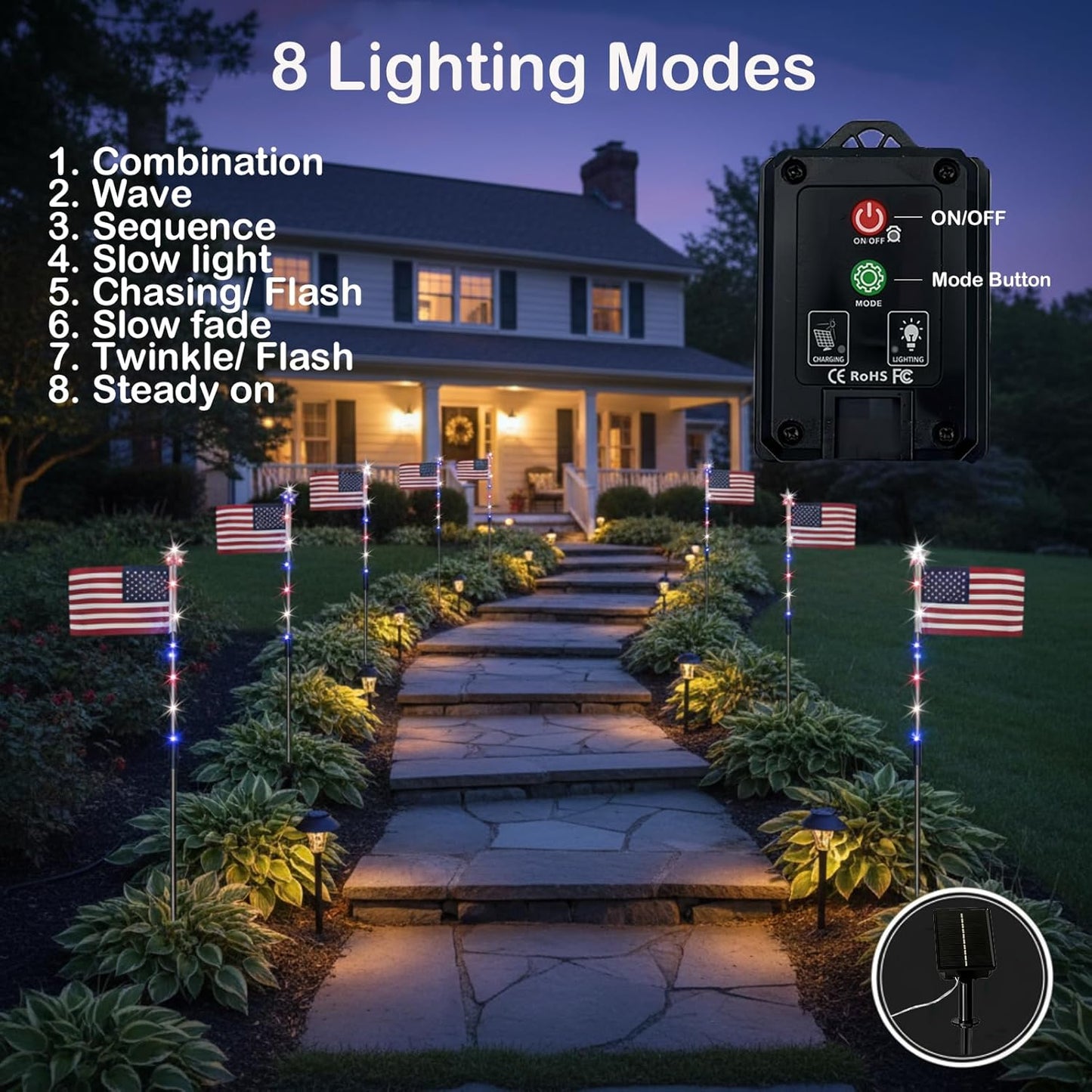 🔥Last Day: 50% OFF🔥8 Solar American Flag Pathway Lights – Red, White & Blue Yard Glow for 250th Independence Celebration 🇺🇸✨