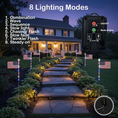 🔥Last Day: 50% OFF🔥8 Solar American Flag Pathway Lights – Red, White & Blue Yard Glow for 250th Independence Celebration 🇺🇸✨