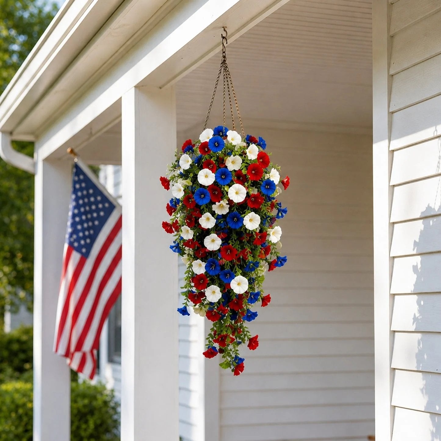🏆Flash Sale-50% OFF⚡ 50K+ SOLD! Red, White & Blue Artificial Morning Glory Hanging Vines – 3-Piece Set