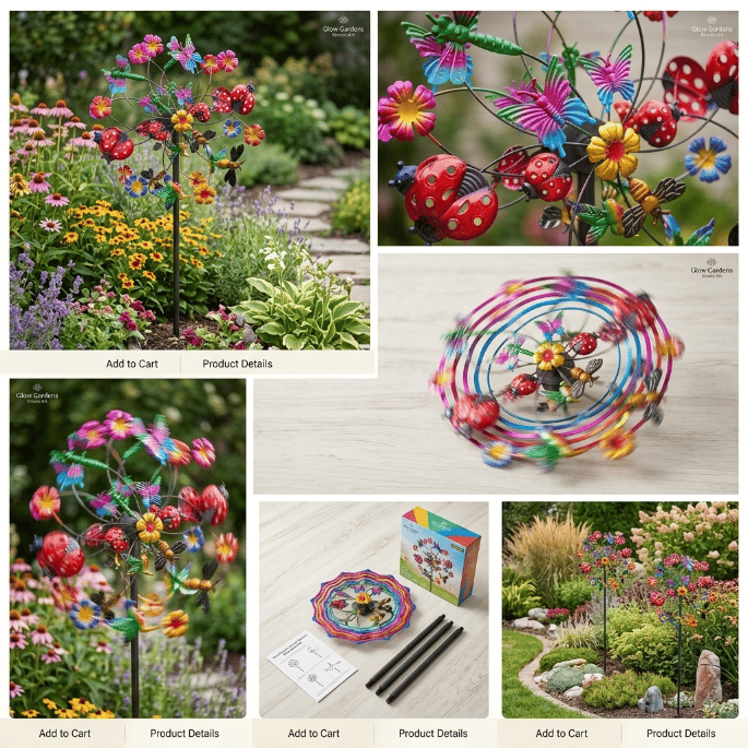 ☀️🌀Outdoors Wind Spinners with Decorative Flowers🌸(Includes bracket)80cm