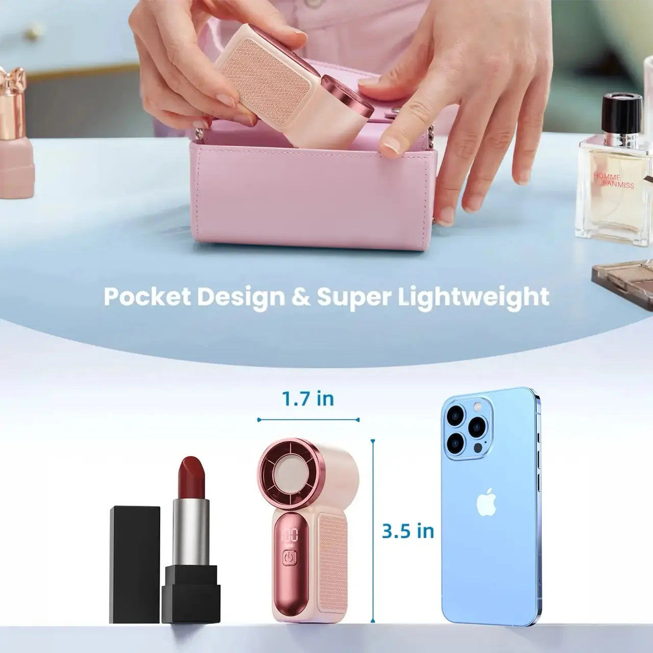 ✨ Mini Pocket Fan with LED Screen – Powerful Portable Cooling