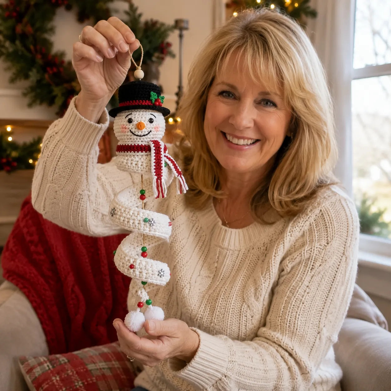 ☃️Crochet Snowman Spiral Ornament DIY Kit | Complete Beginner-Friendly Set with Soft Yarn, Crochet Hook, Festive Beads, Snowflakes & Step-by-Step Guide 🧶🎄✨