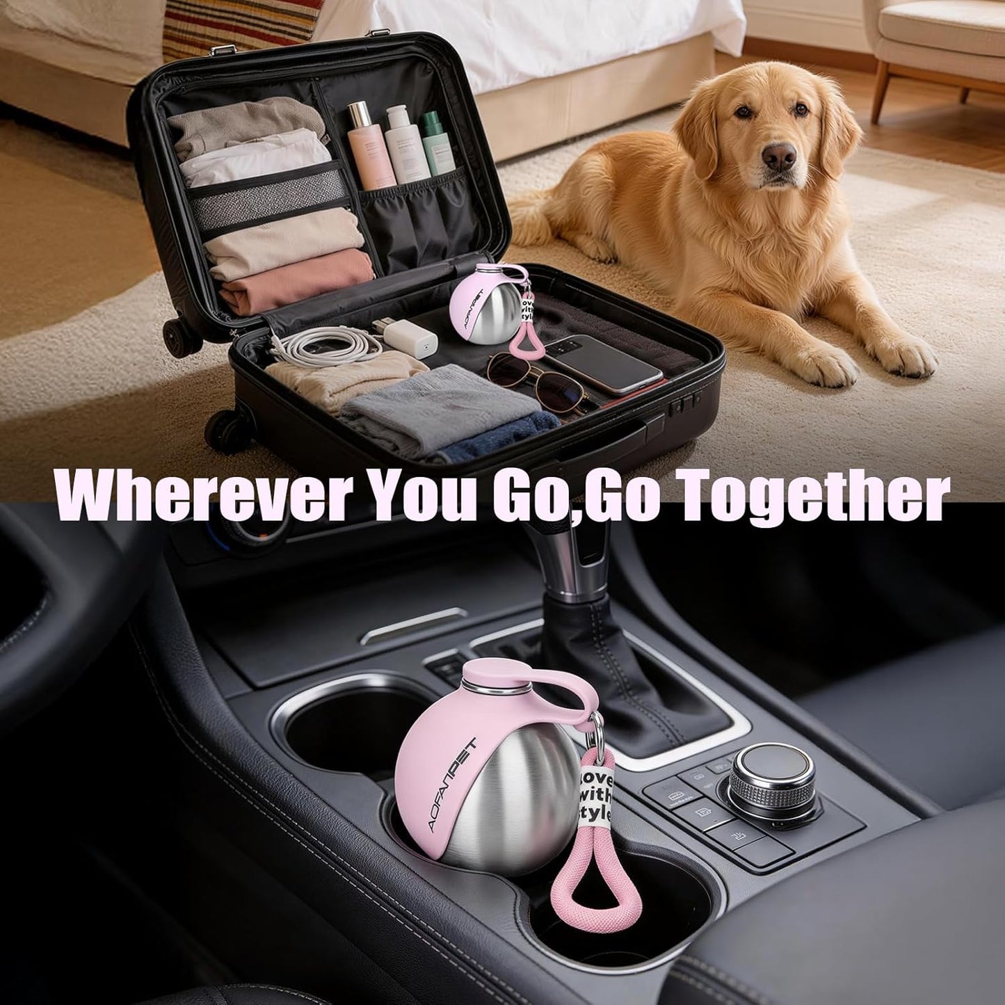 Portable Dog Water Bottle 10oz/285ml Stainless Steel Travel Dog Water Dispenser with Bowl  🔥🔥🔥Buy 2 Get 10 Off