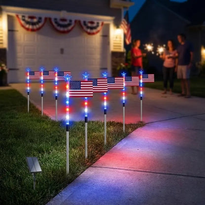 🔥Last Day: 50% OFF🔥8 Solar American Flag Pathway Lights – Red, White & Blue Yard Glow for 250th Independence Celebration 🇺🇸✨